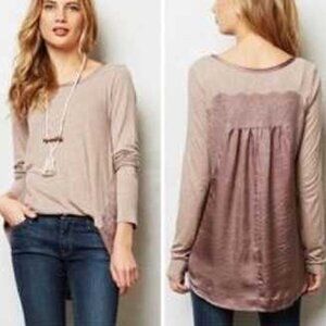Anthropologie Bordeaux Pink Rose Long Sleeve Shirt Top - women's size medium